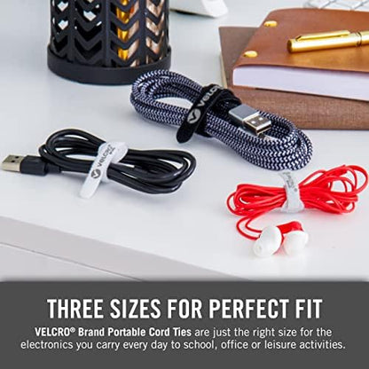 VELCRO Brand Portable Cord Organizer Ties | Organize Headphone Wires, Charging Cables, Power Cords on the Go | 3 Sizes and Colors, 6 pcs, 6pk Cord Ties