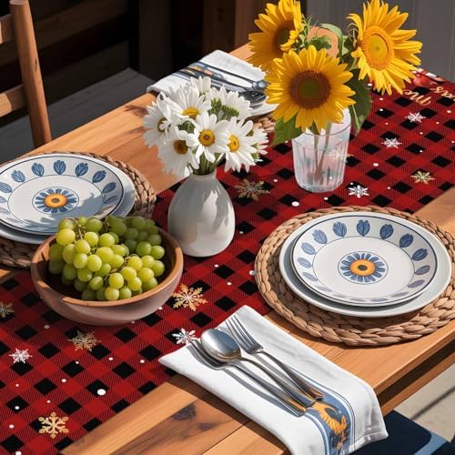 Black Santa Claus Table Runner Dresser Scarf 13 x 108 Inch Merry Christmas Snowflake Red Black Plaid Table Runners Non-Slip Heat Resistant Kitchen Dining Table Decor for Home Holidays Indoor Outdoor