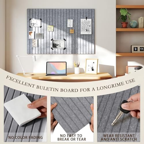 JBER Felt Bulletin Board 36" x 24", 6 Pack Felt Wall Tiles, Light Gray