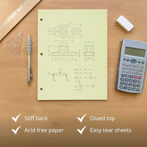 Roaring Spring Graph Ruled Engineering Pad, Engineering Graph Paper Pad, 24 Pack, 5x5 Grid to Edge, 8.5" x 11", 100 Sheets, 3 Hole Punched, Green Tinted Sheets, Made in USA