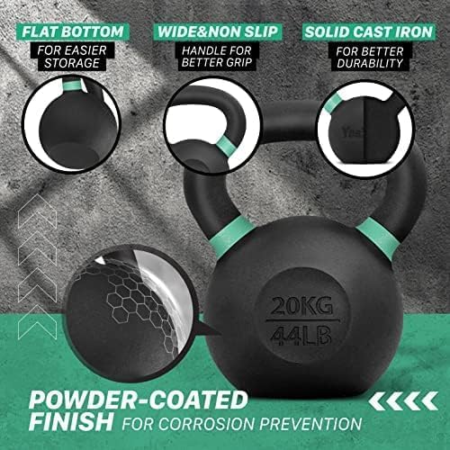Yes4All Powder Coated Cast Iron Kettlebell Strength Training Kettlebells Weight Set for Full Body Workout, Home Gym