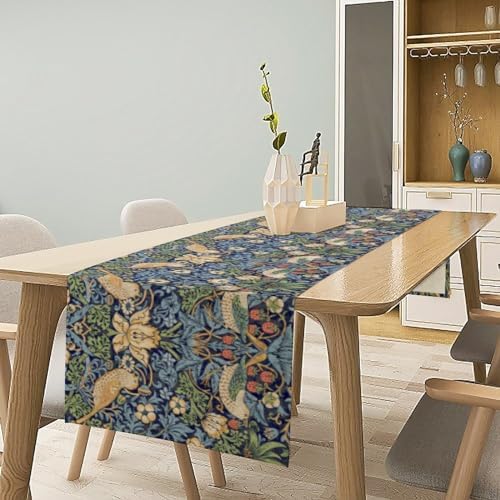 William Morris Floral Table Runner, Vintage Flowers Botanical Printed Table Runner for Home Kitchen Dining Table Decoration,13x36 Inch Strawberry Thief