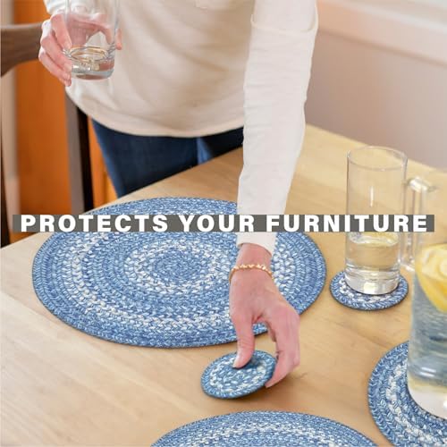 Homespice Denim Braided Placemats Ideal as Table Mats, Round 15" Set of 2