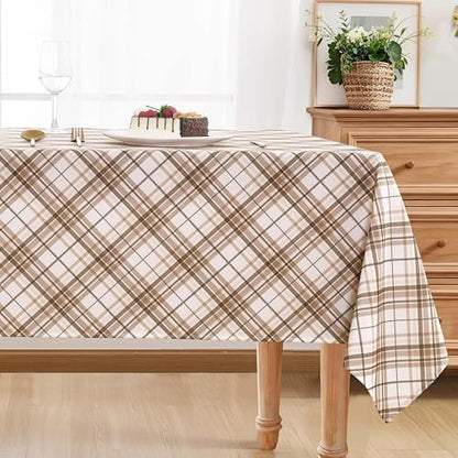 DWCN Checkered Tablecloth, 60 x 120 Inch, Rectangular, Brown and White