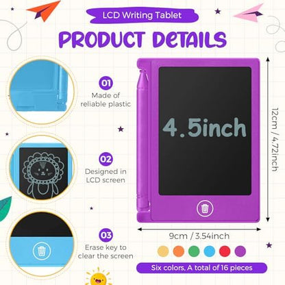 Nezyo 16 Pack 4.5 Inch Mini LCD Writing Tablet for Kids,6 Colors