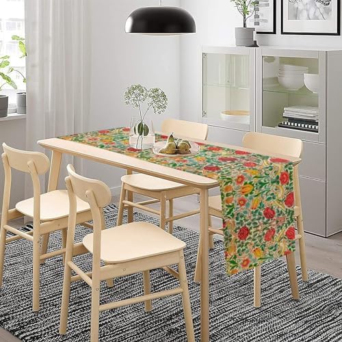 William Morris Original Design Red Rose Table Runner Vintage Floral Table Runner for Dining Table Decor 13 x 90 Inch