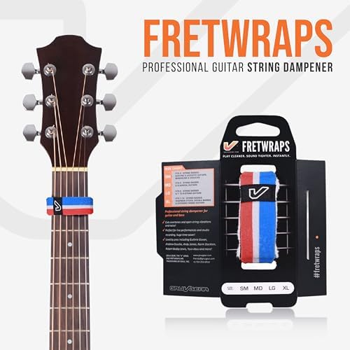 Gruv Gear Fret Wrap & Guitar Mute, Fretwrap for Acoustic, Electric & Bass | String Dampener Recording, Tapping & Practice Accessory (1 Pack, Medium Red/White/Blue, Fits 5 String Bass, 7 String Guitar)