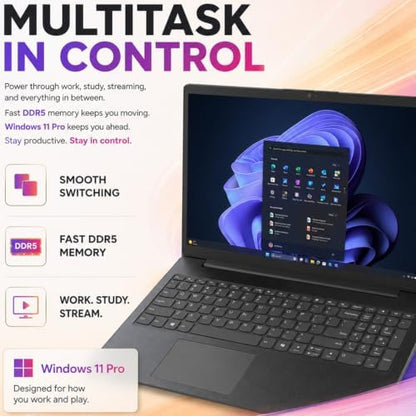 Lenovo V15 Ultra Slim Business & Student Laptop, 15.6" FHD IPS Display, Powerful Intel Quad-Core Processor, 8GB DDR5 RAM, 1TB PCIe SSD, Wi-Fi 6, Ethernet(RJ45), HDMI, Windows 11 Pro, Copilot AI PC