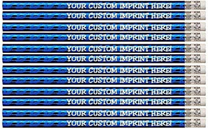 Express Pencils™ Personalized Pencils - Round - Glitz & Glitter Foil Theme - Full Color Print w/your name, message, text or logo - Includes Personalization - Great gift ideas - 12/Set (BLUE PRISM)