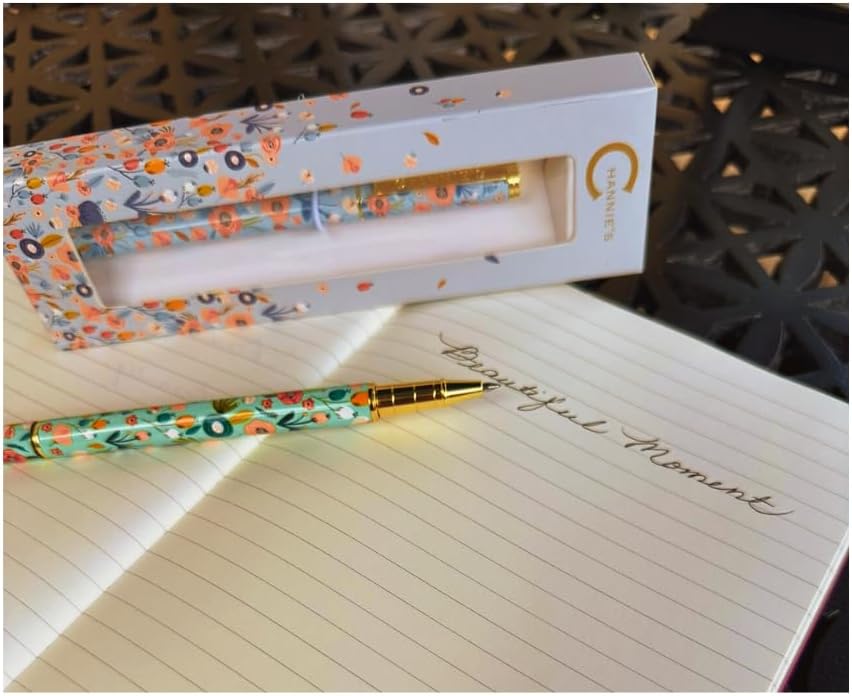 Channie's Beautiful Floral Rollerball Pen - Smooth Writing & Perfect for Home Office, Pen for Handwriting, Great Gift Idea for Teachers, Graduation Coworkers - Teal