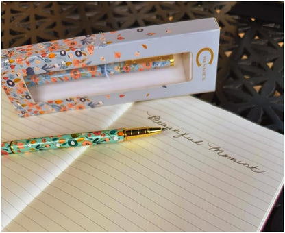 Channie's Beautiful Floral Rollerball Pen - Smooth Writing & Perfect for Home Office, Pen for Handwriting, Great Gift Idea for Teachers, Graduation Coworkers - Teal
