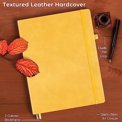 Dotted Journal, 8.5" x 11" Hardcover Leather Notebook, No Bleed Thick Paper