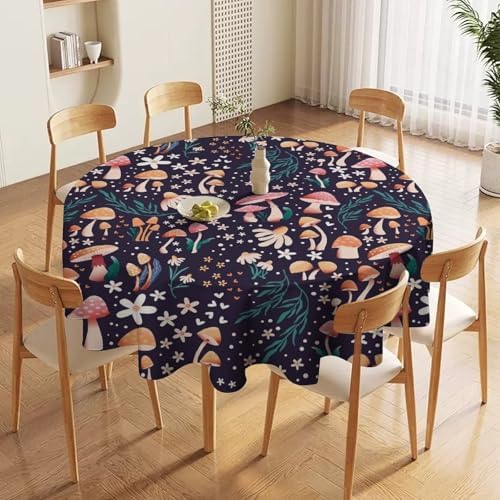 Retro Mushroom Tablecloth, Cartoon Forest Mushroom Florals Leaves Woodland Garden Table Cloth for Kitchen Dining Coffee Table Outdoor Party Decor, 50x50in