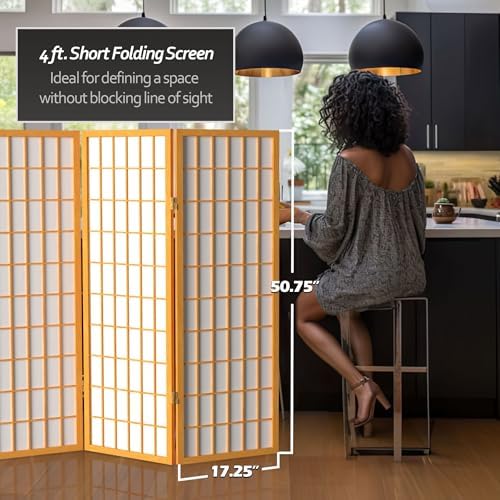 Red Lantern 4 ft. Short Window Pane Shoji Screen - Honey - 8 Panels