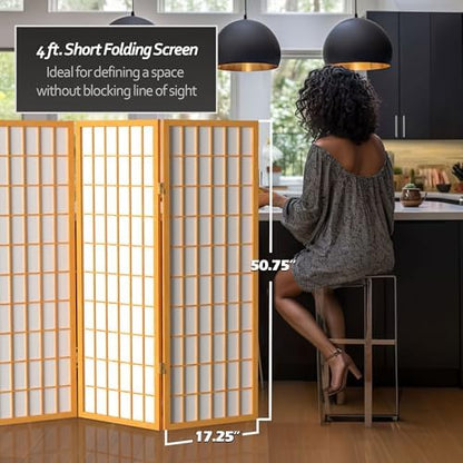 Red Lantern 4 ft. Short Window Pane Shoji Screen - Honey - 8 Panels