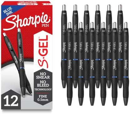 Sharpie S-Gel Pens, Fine Point (0.5mm), Blue Gel Ink, 12 Count - For Home, Office, School
