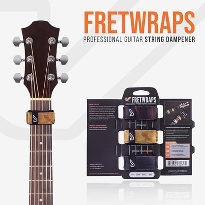 Gruv Gear Fret Wrap & Guitar Mute, Fretwrap for Acoustic, Electric & Bass | String Dampener Recording, Tapping & Practice Accessory (3 Pack, Small Wood Prints, Fits 4 String Bass, 6 String Guitar)