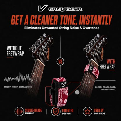 Gruv Gear Fret Wrap & Guitar Mute, Fretwrap for Acoustic, Electric & Bass | String Dampener Recording, Tapping & Practice Accessory (1 Pack, Large Bandana Red, Fits 6 String Bass, 8 String Guitar)