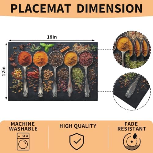 Placemats Set of 6 Washable Linen Place Mats Cloth Table Mats 12x18 Inch
