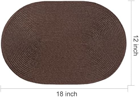 AHHFSMEI Placemats Set of 4 for Dining Table Washable Woven Non-Slip 18x12 inches Placemat Heat-Resistant Durable Table Mats for Dining Table Easy to Clean (Oval Brown, 4)
