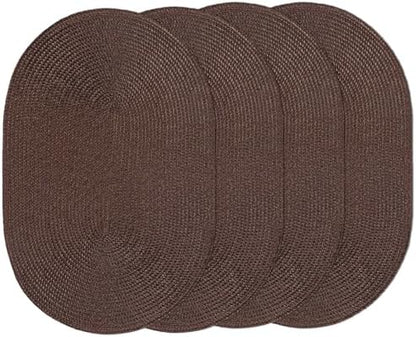 AHHFSMEI Placemats Set of 4 for Dining Table Washable Woven Non-Slip 18x12 inches Placemat Heat-Resistant Durable Table Mats for Dining Table Easy to Clean (Oval Brown, 4)
