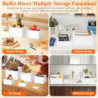 11 Pcs White Acrylic Buffet Risers and Stand with Mini Table Sign and Maker