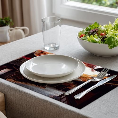 Batmerry Autumn Oriental Maple Linen Placemats Set of 8, Classical Architecture Paths Fallen Leaves Washable Table Mats for Kitchen Table Thickened Heat Insulation Dining Set Indoor Outdoor 12X18 in