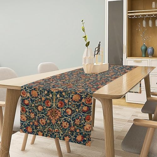 William Morris Floral Table Runner Vintage Flowers Strawberry Thief Table Runner for Dining Table Decor 13 x 120 Inch