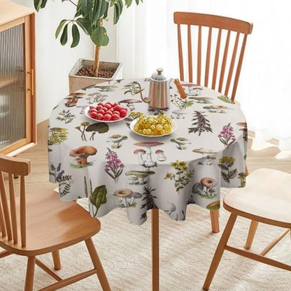 Vintage Botanical Tablecloth, Rustic Plants Herbs Mushroom Nature Wildflower Table Cloth for Outdoor Patio Party Picnic Wedding Indoor Kitchen Dinner Table Decor, 60x60in