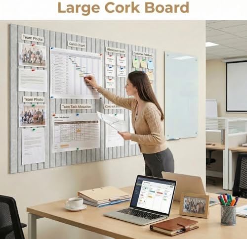 AHEONLAR Felt Bulletin Board 48" x 36", Cork Boards for Walls, 12 Pack Bulletin Board Large Cork Board for Office, Felt Boards with 70 Safe Removable Adhesive Tabs Wall Decor for Home(Light Gray)