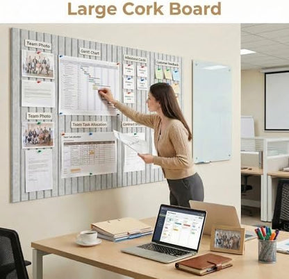 AHEONLAR Felt Bulletin Board 48" x 36", Cork Boards for Walls, 12 Pack Bulletin Board Large Cork Board for Office, Felt Boards with 70 Safe Removable Adhesive Tabs Wall Decor for Home(Light Gray)