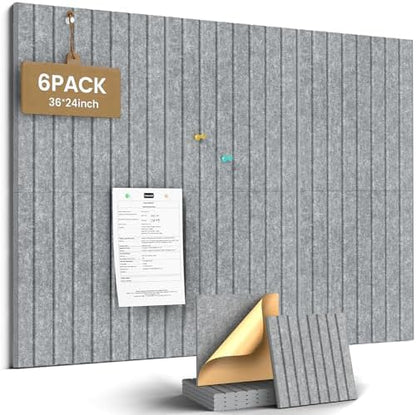 JBER Felt Bulletin Board 36" x 24", 6 Pack Felt Wall Tiles, Light Gray