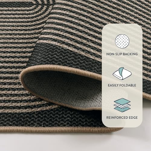 Lahome Modern Rainbow Easy Jute Outdoor Rug 6x9, Black Patio Classroom Rug