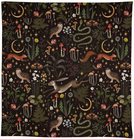 Rustic Forest Tablecloth, Fairy Tale Forest Woodland Wild Animals Moths Flowers Moon Star Table Cover for Home Kitchen Dining Table Party Camping Decor 60x120in