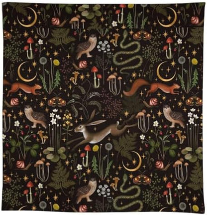 Rustic Forest Tablecloth, Fairy Tale Forest Woodland Wild Animals Moths Flowers Moon Star Table Cover for Home Kitchen Dining Table Party Camping Decor 60x120in