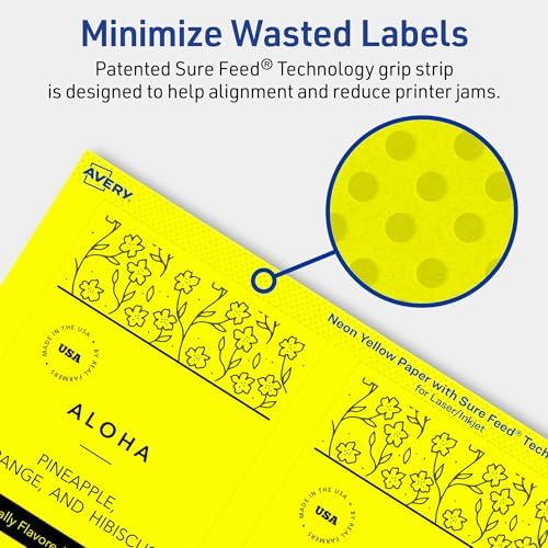 Avery Printable Rectangle Labels, Sure Feed Technology, 5" x 3-1/2", Neon Yellow Labels, Laser/Inkjet Printable, 160 Total, Great for Shipping and Packaging