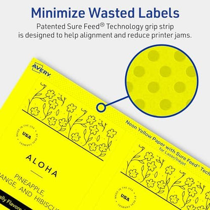 Avery Printable Rectangle Labels, Sure Feed Technology, 5" x 3-1/2", Neon Yellow Labels, Laser/Inkjet Printable, 160 Total, Great for Shipping and Packaging
