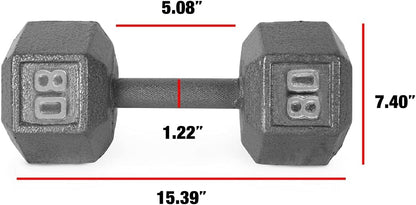 WF Athletic Supply Cast Iron Solid Hexagon Gray/Black Dumbbells, Strength Training Free Weights Set of 2 for Women and Men, Hand Weights Sold by Pairs, Multi-Select Size Options Available