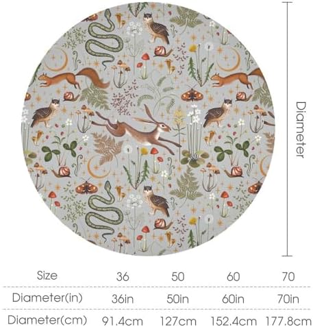 Woodland Animal Tablecloth, Grey Country Forest Hare Squirrel Owl Snake Snail Flowers Mushroom Print Table Cover for Picnic Party Holiday Home Kitchen Dining Table Decor, 70x70in