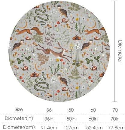 Woodland Animal Tablecloth, Grey Country Forest Hare Squirrel Owl Snake Snail Flowers Mushroom Print Table Cover for Picnic Party Holiday Home Kitchen Dining Table Decor, 70x70in