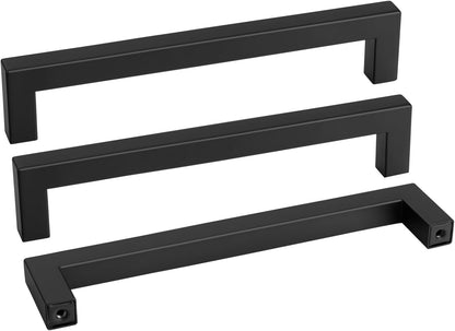 goldenwarm 10Pack 8INCH Matte Black Cabinet Pulls Kitchen Hardware, 204mm Square Bar Pulls for Cabinets Hardware, Black Drawer Pulls 8-1/2in Overall Length