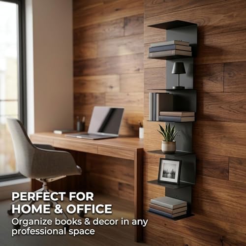 Invisible Floating Bookshelf With Metal Spine Wall Mounted Storage For Books And Decor, Space-Saving Display Unit For Home And Office Use(Black,Large)