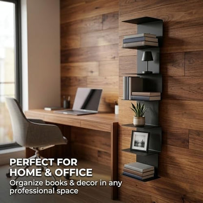 Invisible Floating Bookshelf With Metal Spine Wall Mounted Storage For Books And Decor, Space-Saving Display Unit For Home And Office Use(Black,Large)