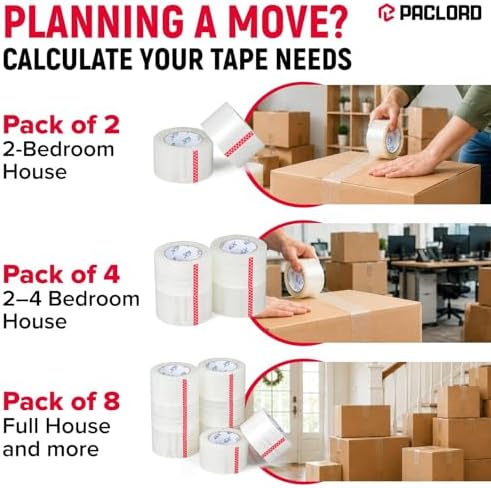 3" x 110 Yards Clear Packing Tape, Pack of 4 - Heavy-Duty 2.6 Mil Thick Carton Sealing Tape with Industrial Strength Adhesion for Packaging, Moving, or Shipping Boxes
