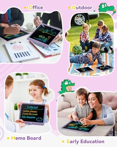 KOKODI 15 Inch LCD Writing Tablet with Anti-Lost Stylus, Erasable Doodle Board Colorful Toddler Drawing Pad, Car Travel School Games Toys for 3 4 5 6 7 8 Kids, Birthday Gift for Girls Boys Purple