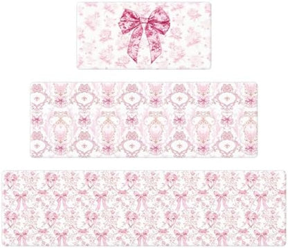 Pink Bow Kitchen Rug and Mat, Cute Coquettte Kitchen Rugs
