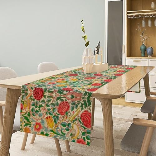 William Morris Original Design Red Rose Table Runner Vintage Floral Table Runner for Dining Table Decor 13 x 108 Inch