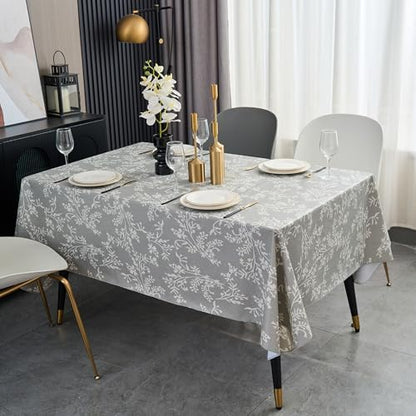 LIBERECOO Vinyl Tablecloth with Flannel Backing Indigo Botanical Charm, Waterproof, Wipeable, Durable Table Cover 4 Colors, 4 Sizes, Rectangular 54x72 Inch