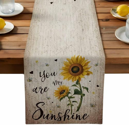 You are My Sunshine Table Runner Dresser Scarf 13 x 36 Inch Vintage Sunflowers Newspaper Texture Table Runners Non-Slip Heat Resistant Kitchen Dining Table Decor for Home Holidays Indoor Outdoor