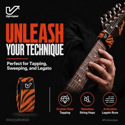 Gruv Gear Fret Wrap & Guitar Mute, Fretwrap for Acoustic, Electric & Bass | String Dampener Recording, Tapping & Practice Accessory (1 Pack, Extra Large Tiger, Fits 7-12 String Bass, Extended Guitar